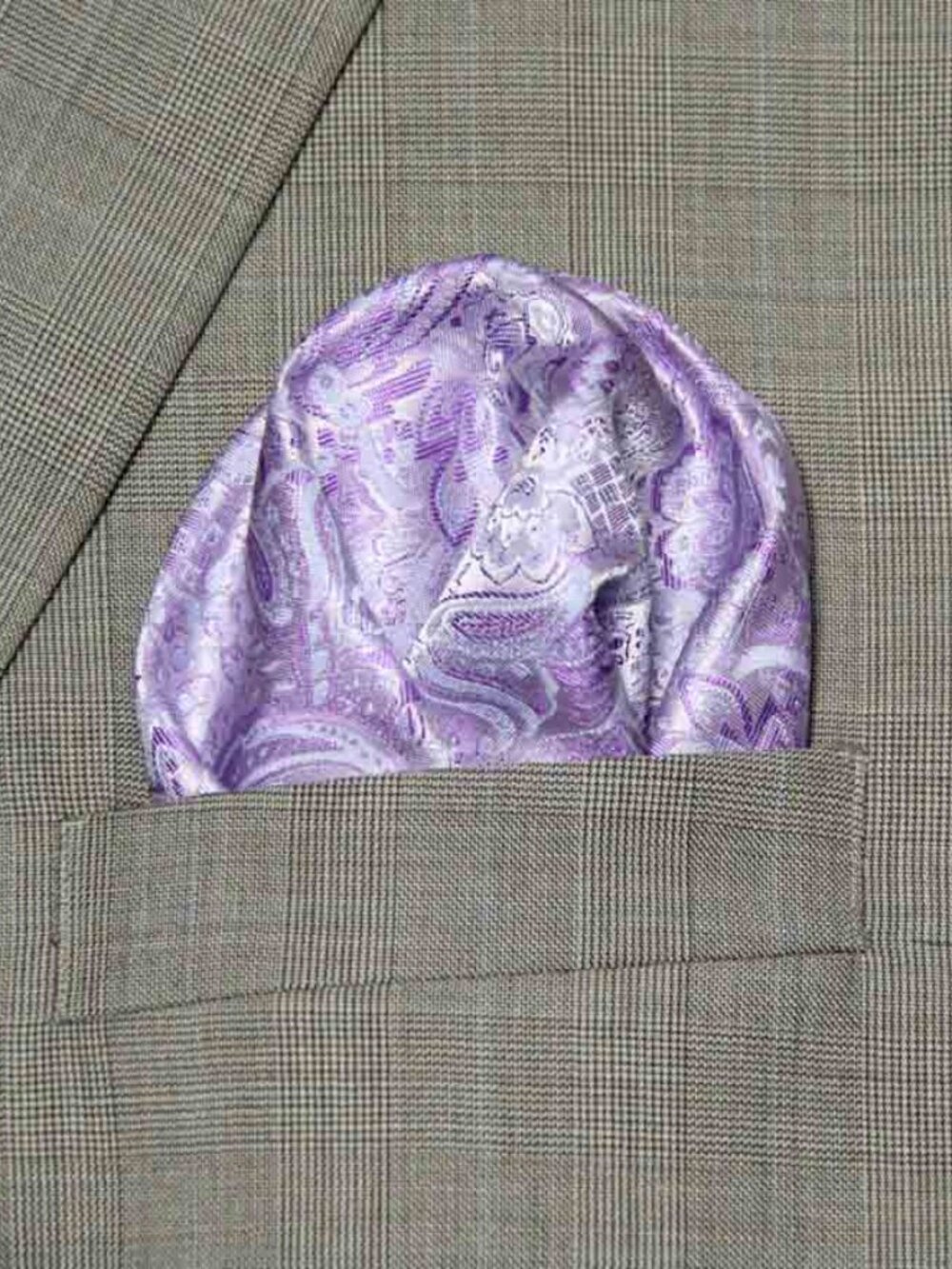 Gascoigne Pocket Square Purple Gray Floral Paisley Men's